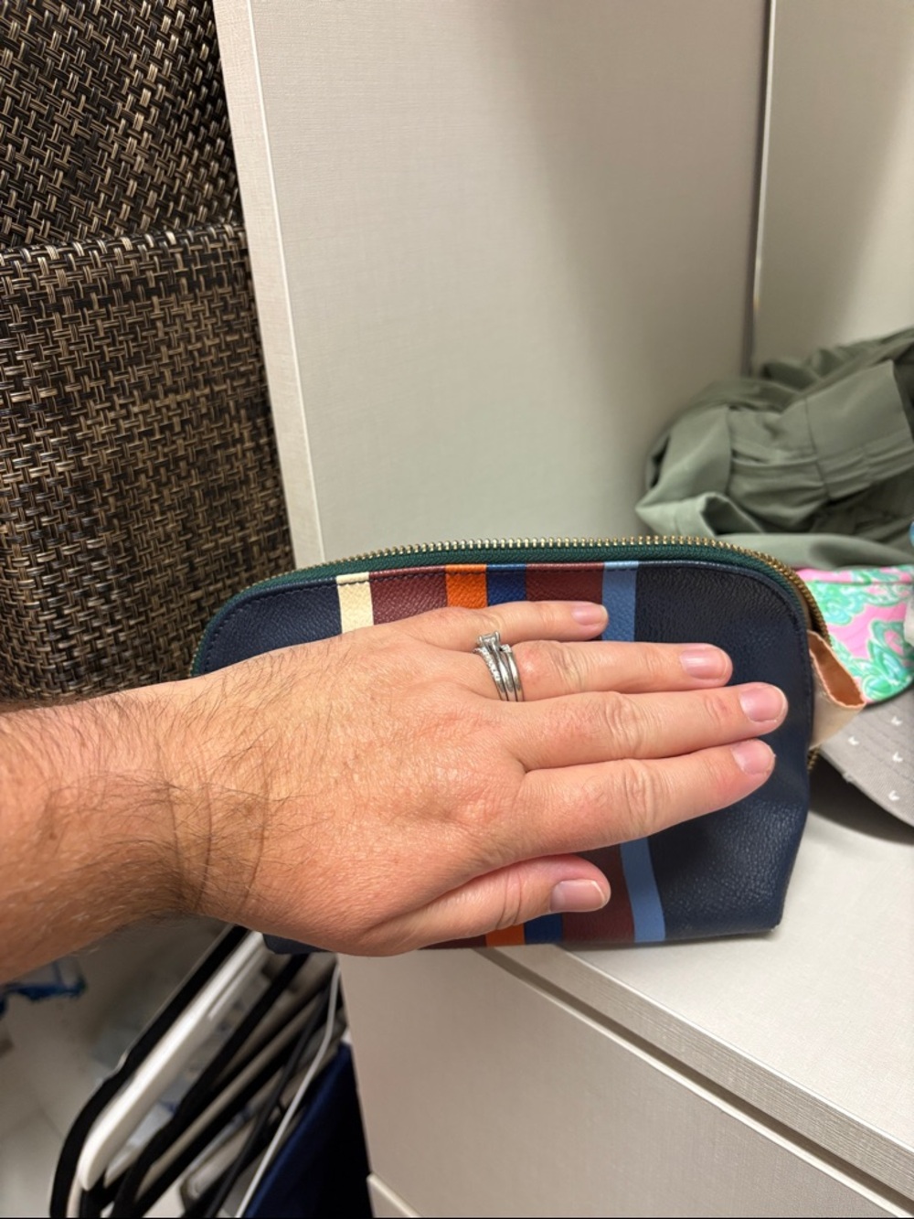 Tory Burch Navy Leather Pouch with Multi-Color Stripes - Picture 3 of 4